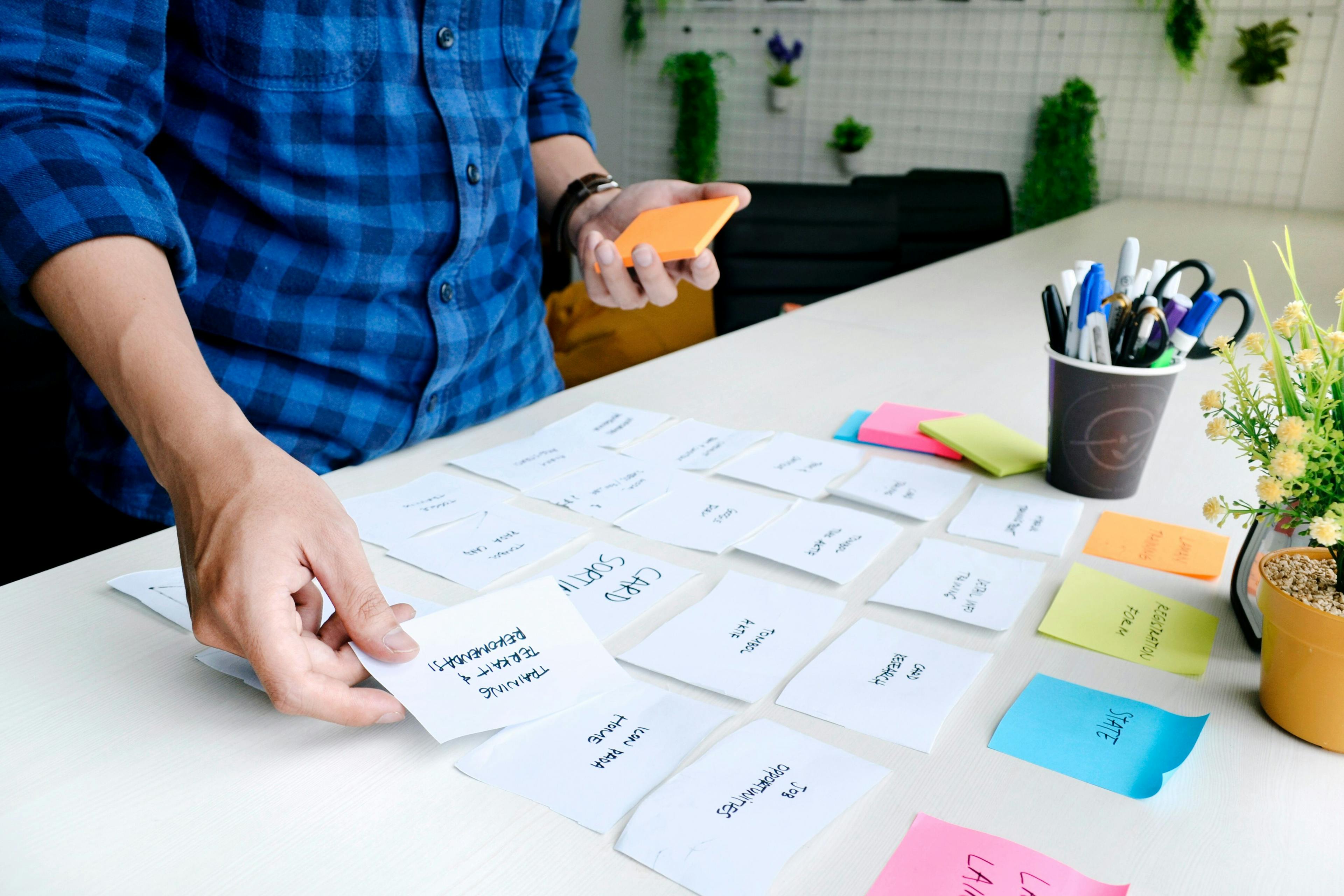 Setting up a card sort. A main step in analysing User Experience or UX. by BeTomorrow Agency
