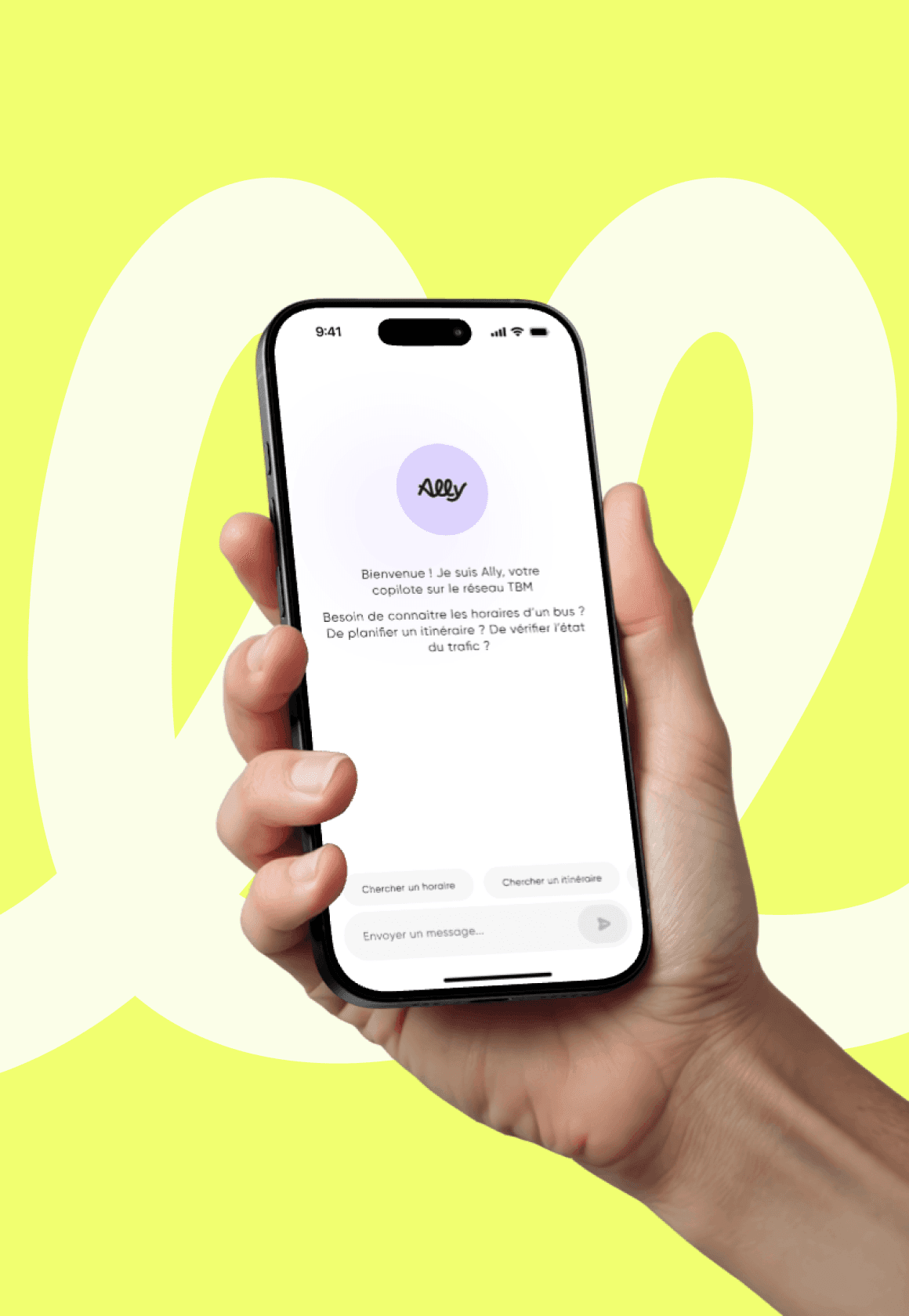 Ally - Visuel 1 Main qui tient un téléphone avec l'appli Ally en utilisation