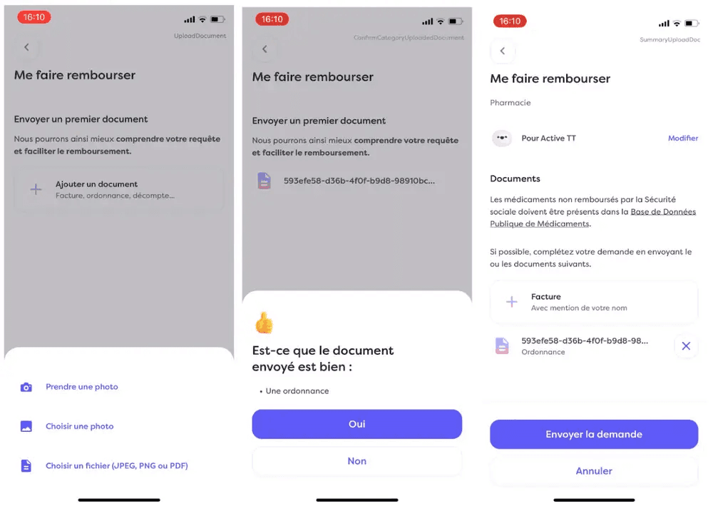 Alan - interface - UX The UX mechanisms put in place by Alan to reimburse faster than lightning (source: Alan)