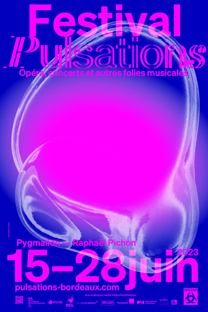 Affiche du Festival Pulsations, Agence Cheval Vert, 2023. Affiche du Festival Pulsations, Agence Cheval Vert, 2023.