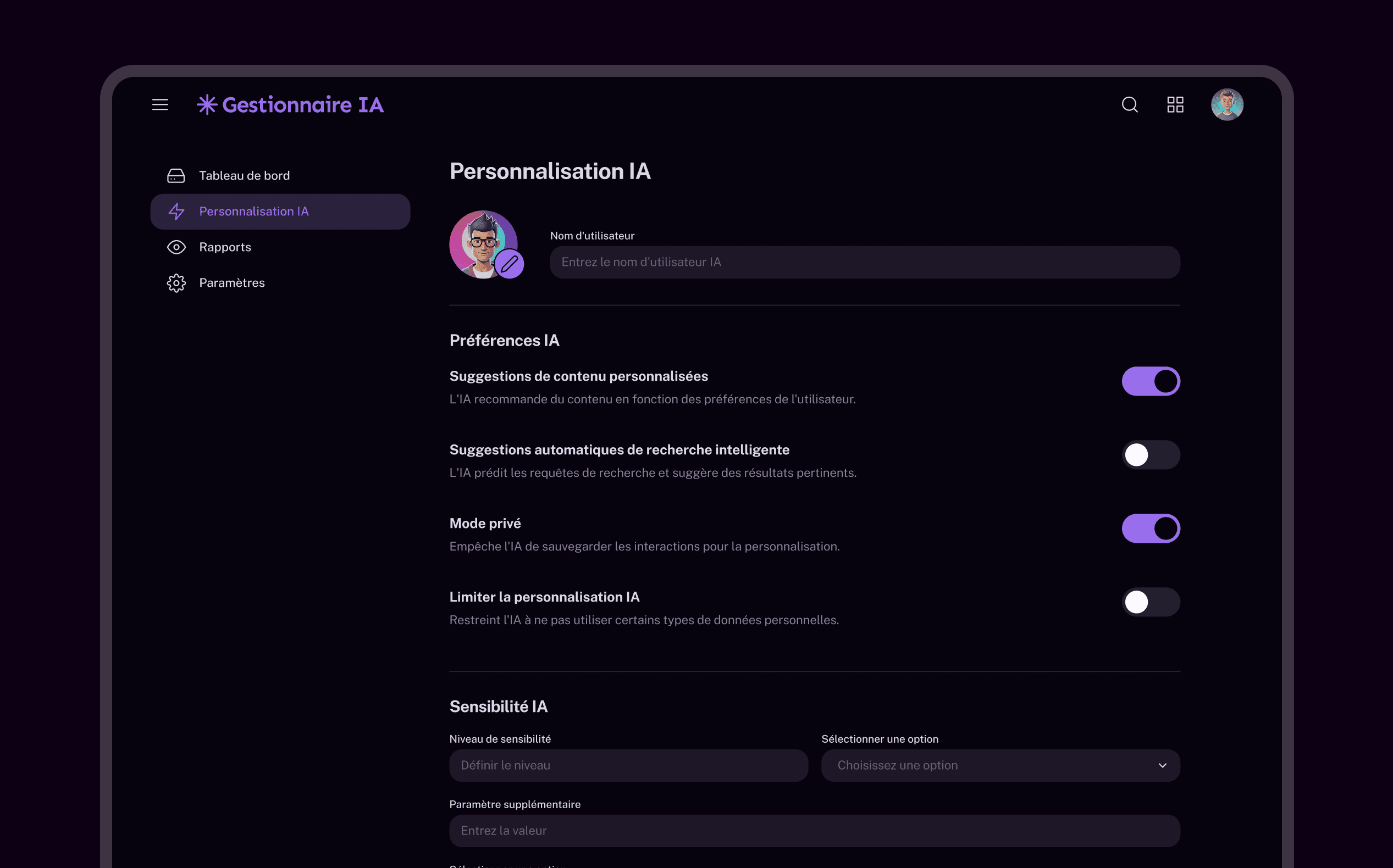 Article UX & IA - Ecran personnalisation IA Ecran de personnalisation IA