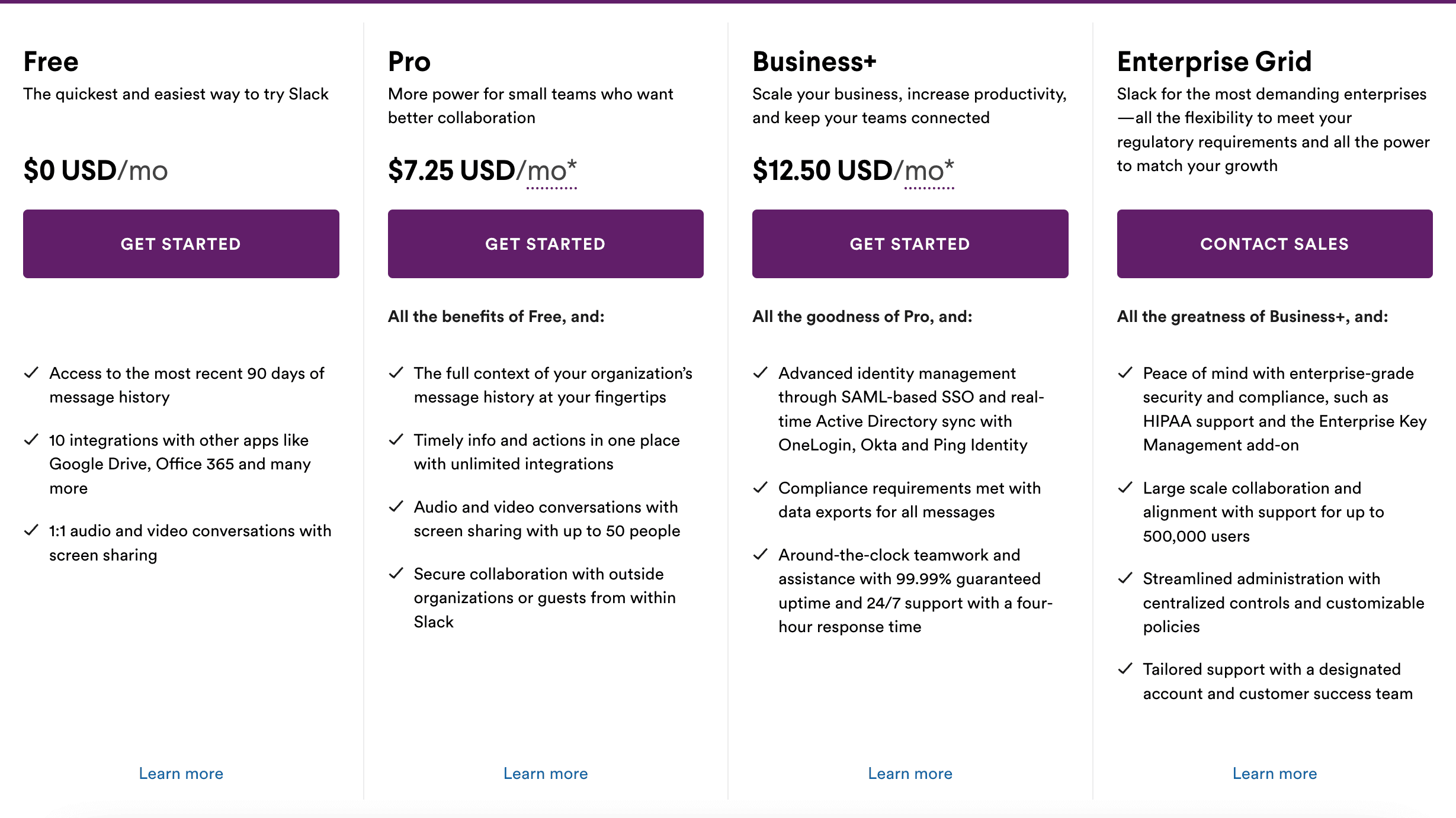 Slack pricing grid  Slack pricing grid