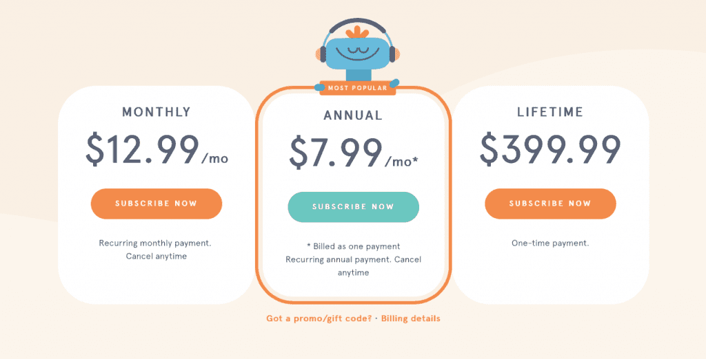 Product-led Growth - pricing headspace Le système de pricing d’Headspace (source : productmint)