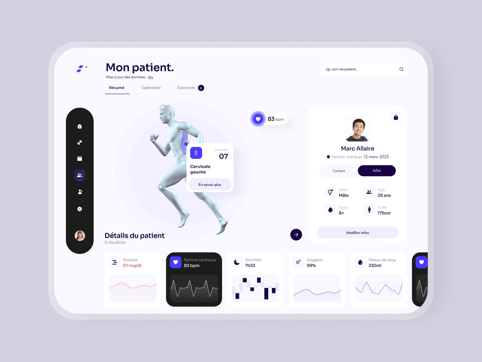 BeTomorrow - dashboard - health application Complete visibility of the patient's needs and condition at any given moment to guarantee customized care.